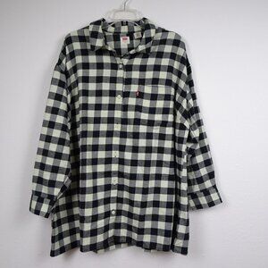 Levi's Flannel Shirt Women's Plus Size 2X Black Plaid Long Sleeve Warm
